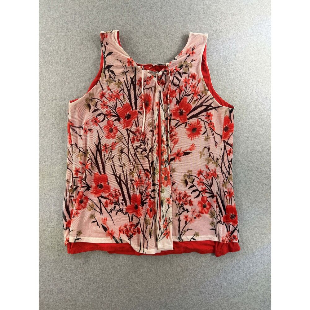 Avenue Women's 18/20 (Approx. 2X) Floral Layered Sleeveless Tank Top Pink Red